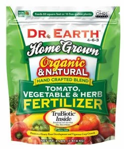 Dr. Earth Home Grown Premium Tomato, Vegetable & Herb Fertilizer 4-6-3 Green Poly Bag 4 Lb Indoor Gardening