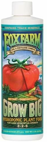 Foxfarm Grow Big Hydroponic Liquid Plant Food 3-2-6, 1 Pt. Bottle Indoor Gardening 1 Foxfarm Grow Big Hydroponic Liquid Plant Food 3-2-6, 1 Pt. Bottle Indoor Gardening